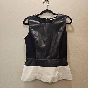NWT Halogen Women's Sleeveless Black and White Leather w/ Bottom Tier Size Small